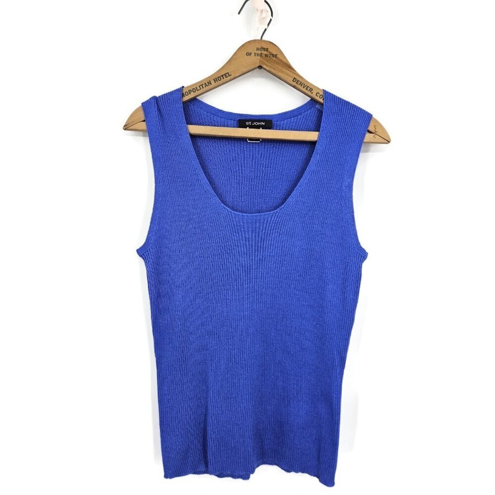 St John Royal Blue Tank Top Womens M Sleeveless Pullover Wool Rayon Ribbed